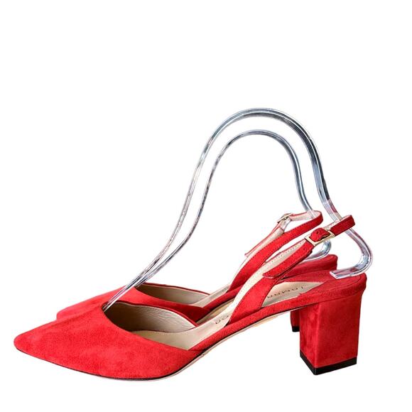 Tamara Mellon NWOB Liaison 55 Red Suede Pointed Toe Low Heel Slingback Pumps 37 - Picture 10 of 11